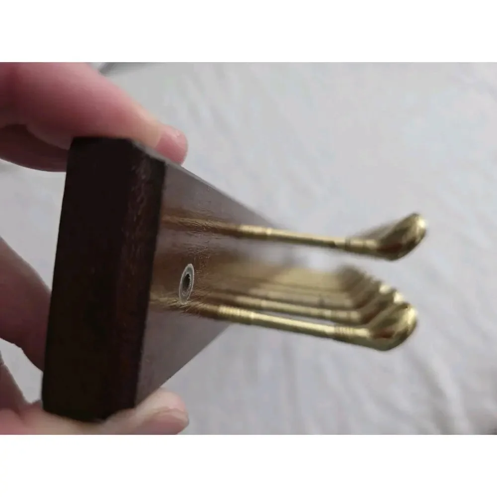 Vintage Brass Golf Club Peg Hanger Wood Tie Rack Wall Mount Scarf Belt